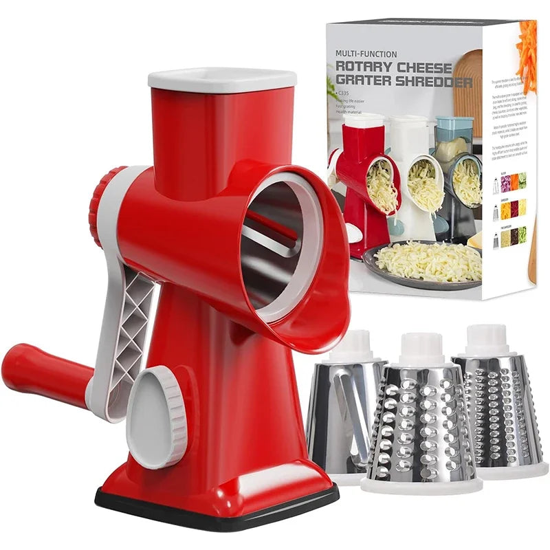 3-in-1 Rotary Cheese/Vegetable Grater & Nut Grinder, Manual Kitchen Slicer with Clear Container for Peanut/Food Prep