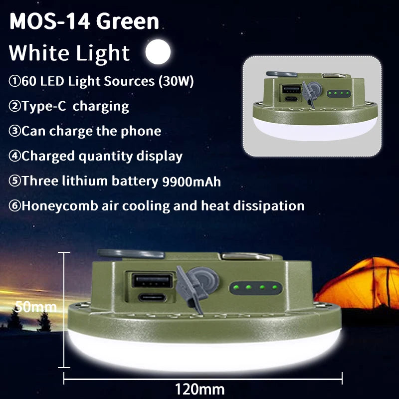 MOSLIGHTING 9900mAh Rechargeable Powerful Light Camping Lantern with Magnet Strong Light Portable Flashlight Tent Lamp Work LED