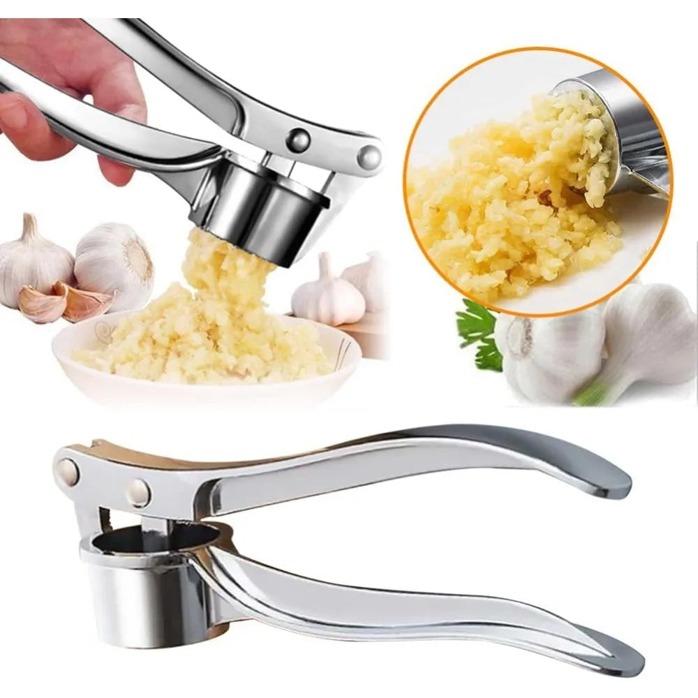 Stainless Steel Garlic Press Easy-to-clean Garlic Mincer Reusable Garlic Peeler and Cleaning Brush Ginger Peeler Kitchen Gadgets
