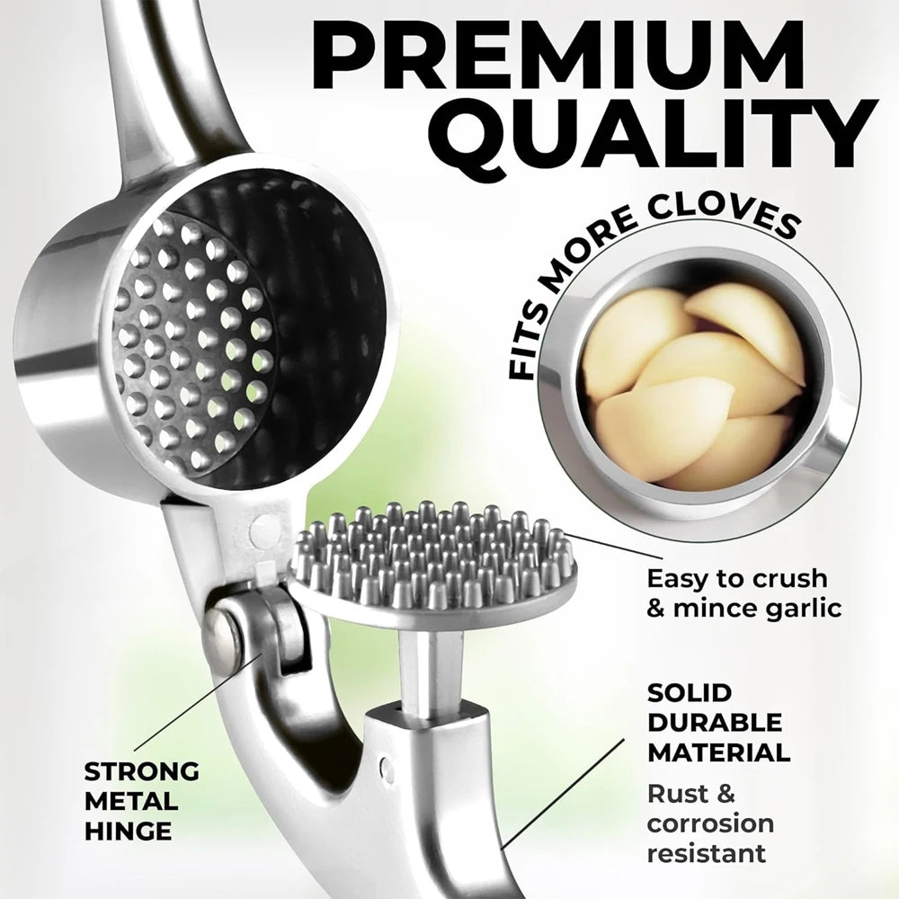 Stainless Steel Garlic Press Easy-to-clean Garlic Mincer Reusable Garlic Peeler and Cleaning Brush Ginger Peeler Kitchen Gadgets