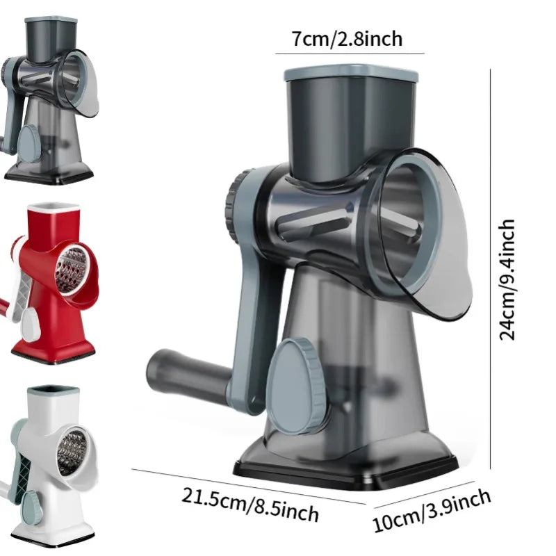 3-in-1 Rotary Cheese/Vegetable Grater & Nut Grinder, Manual Kitchen Slicer with Clear Container for Peanut/Food Prep