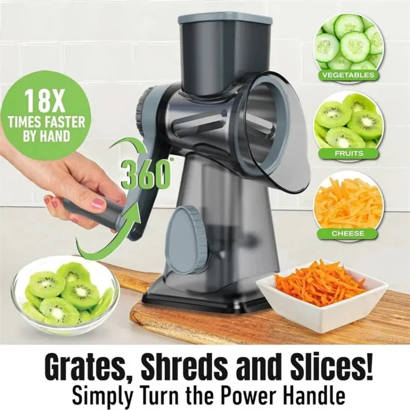 3-in-1 Rotary Cheese/Vegetable Grater & Nut Grinder, Manual Kitchen Slicer with Clear Container for Peanut/Food Prep