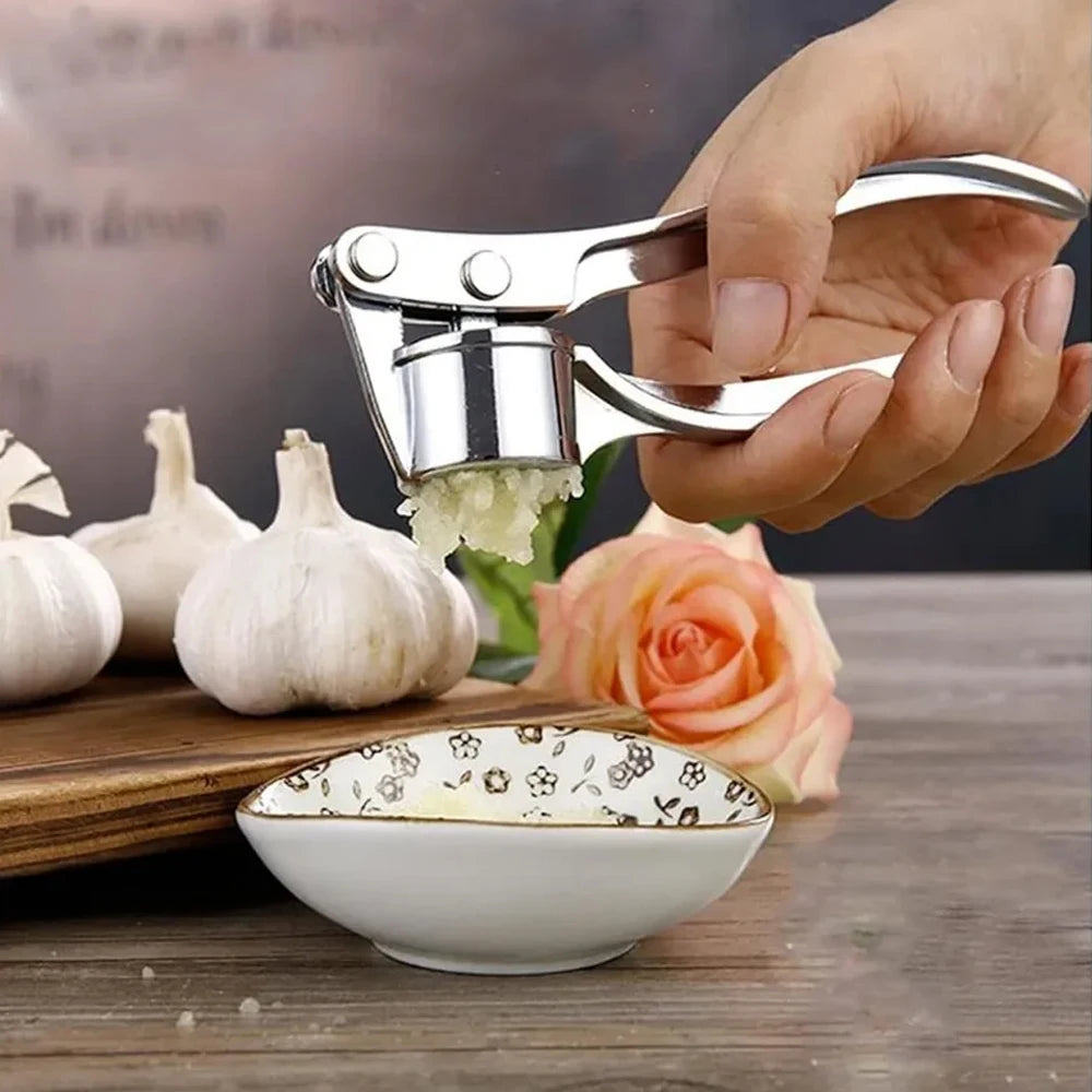 Stainless Steel Garlic Press Easy-to-clean Garlic Mincer Reusable Garlic Peeler and Cleaning Brush Ginger Peeler Kitchen Gadgets