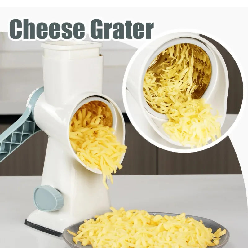 3-in-1 Rotary Cheese/Vegetable Grater & Nut Grinder, Manual Kitchen Slicer with Clear Container for Peanut/Food Prep