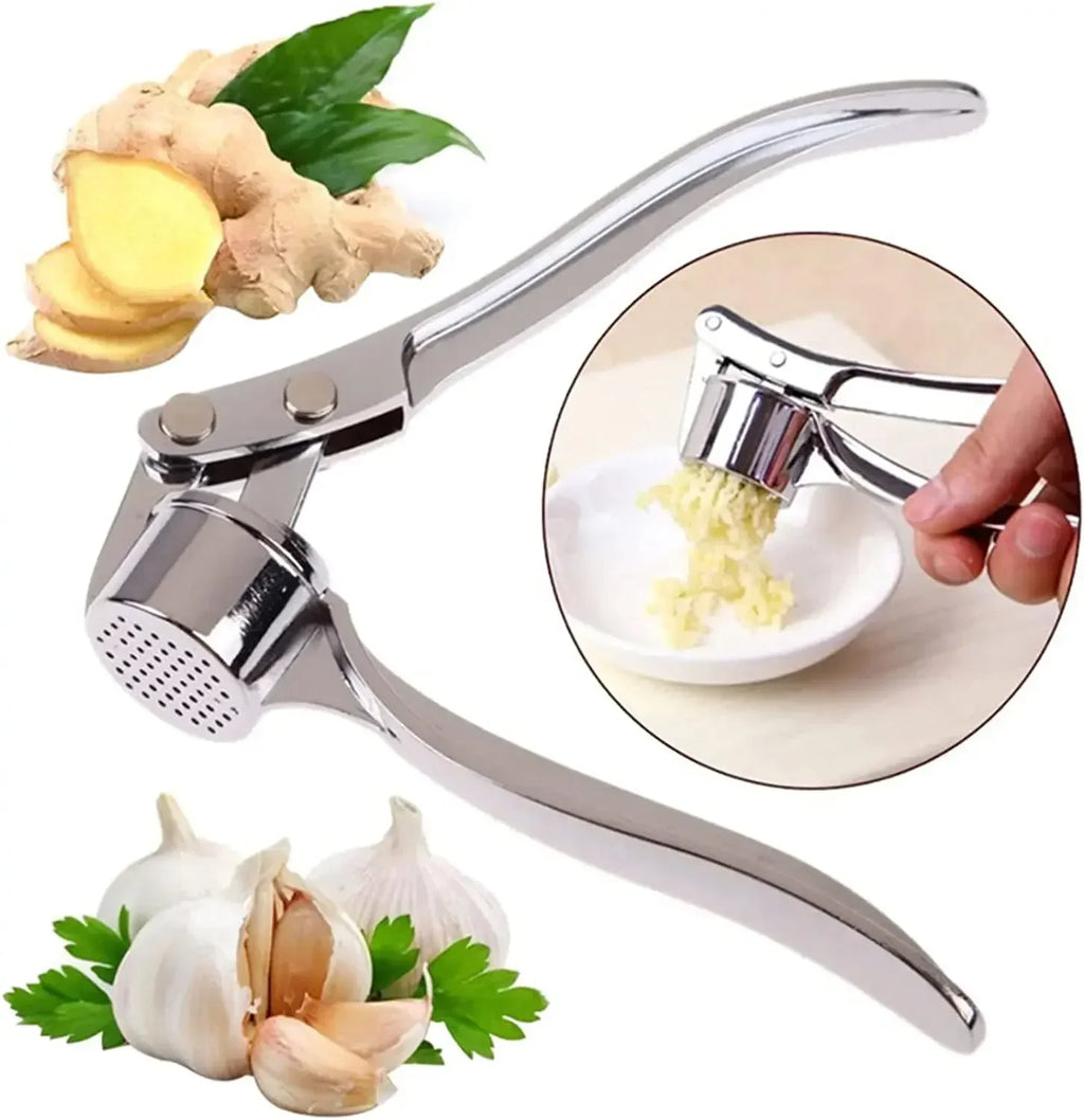 Stainless Steel Garlic Press Easy-to-clean Garlic Mincer Reusable Garlic Peeler and Cleaning Brush Ginger Peeler Kitchen Gadgets